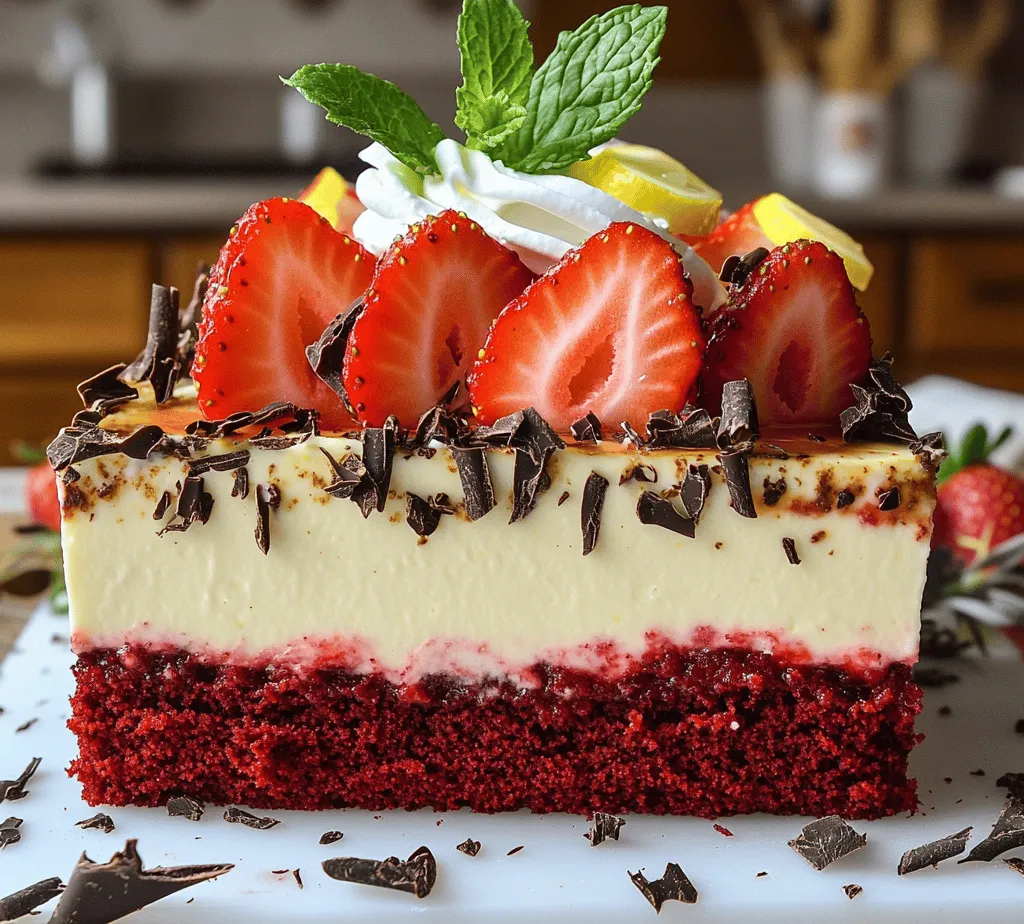 The Red Velvet Strawberry Cheesecake Delight is a show-stopping dessert that combines the rich, velvety texture of red velvet cake with the creamy indulgence of cheesecake, topped with fresh strawberries for a burst of flavor. This delightful fusion of classic flavors makes it a favorite for special occasions, celebrations, or simply as a treat for yourself. The striking appearance of the vibrant red cake layered with the smooth cheesecake and bright strawberries creates a visually appealing dessert that is as delicious as it is stunning.