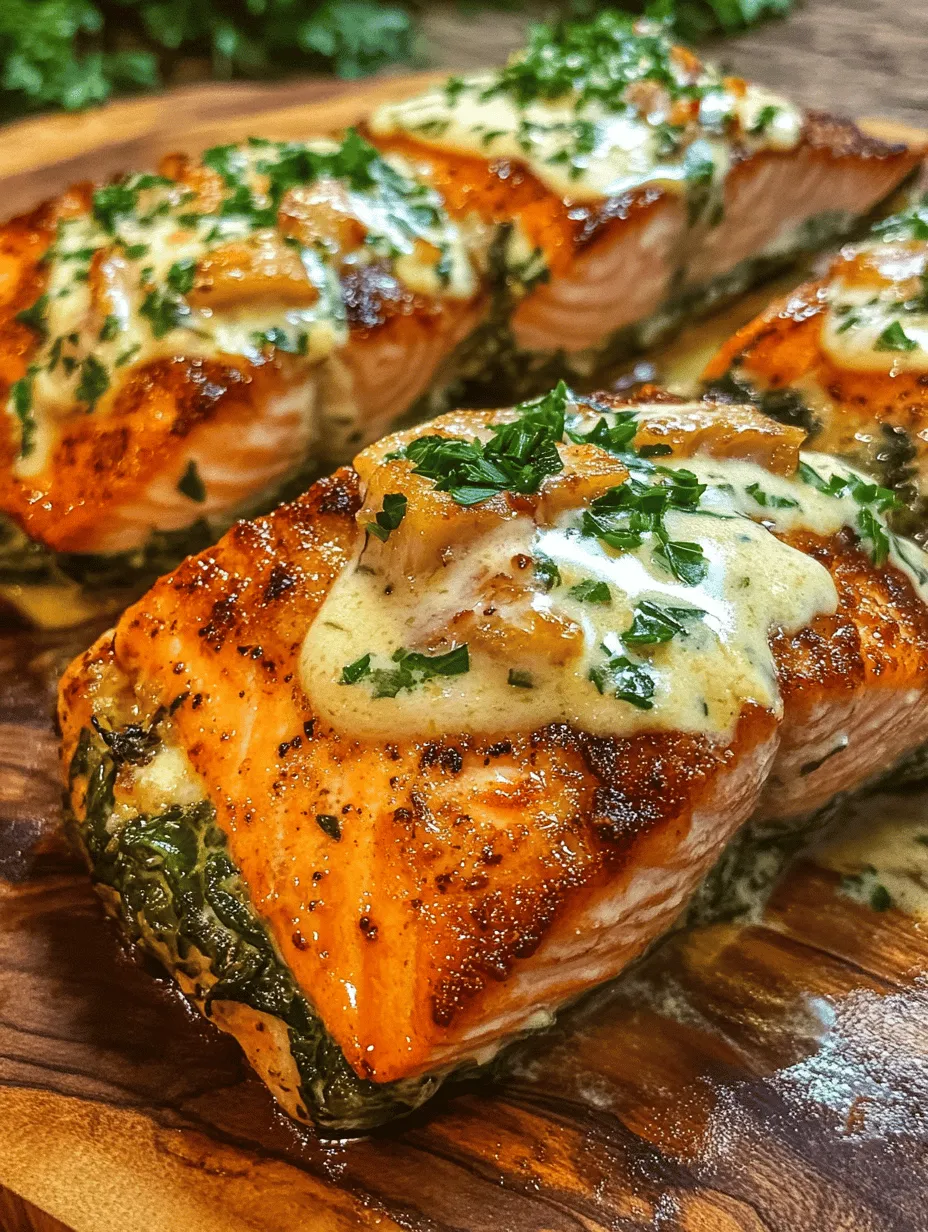 Spinach and Crab Stuffed Salmon with Lemon Cream Sauce – A Delicious Gourmet Delight