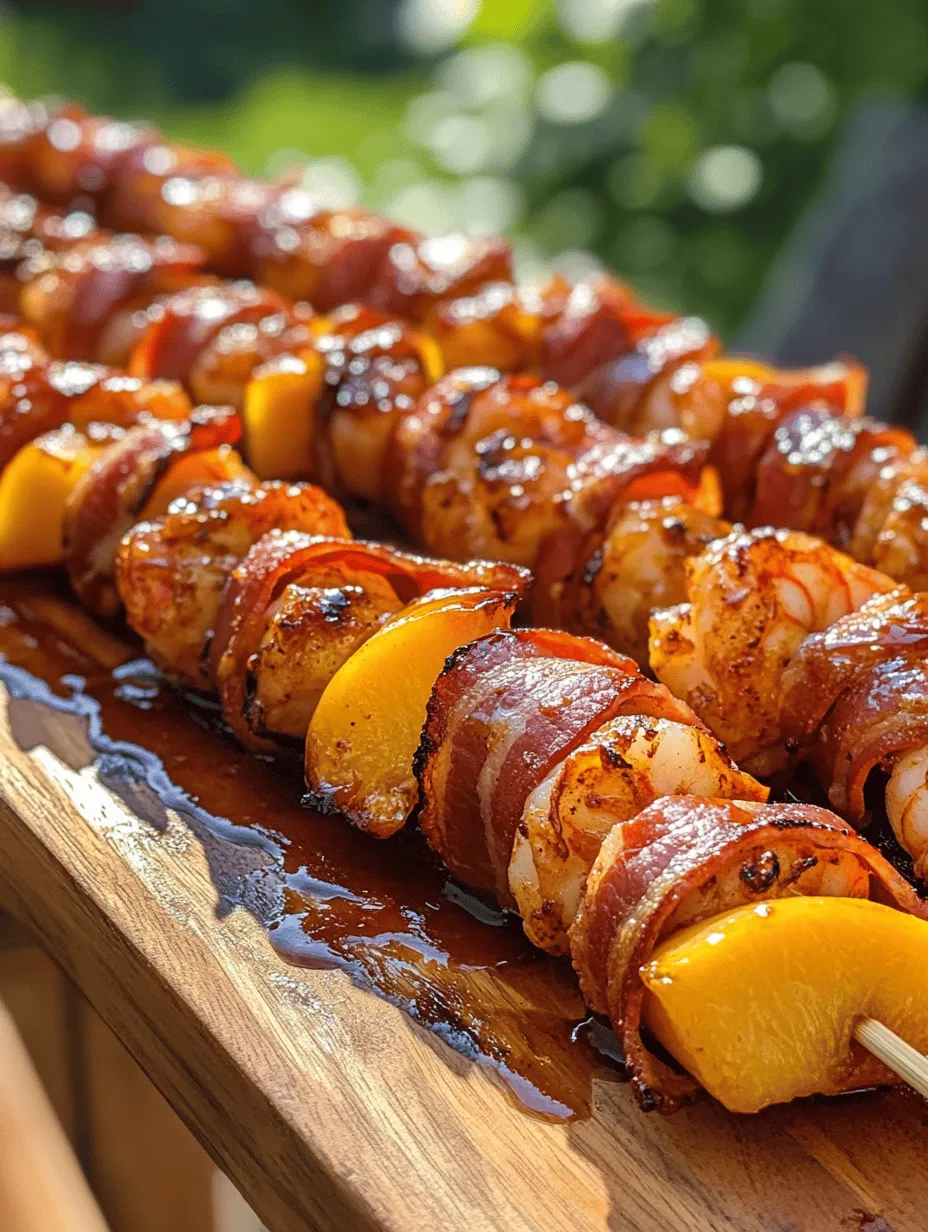 BBQ, Sweet Chili, &#038; Peach Bacon Wrapped Shrimp Kabobs Recipe