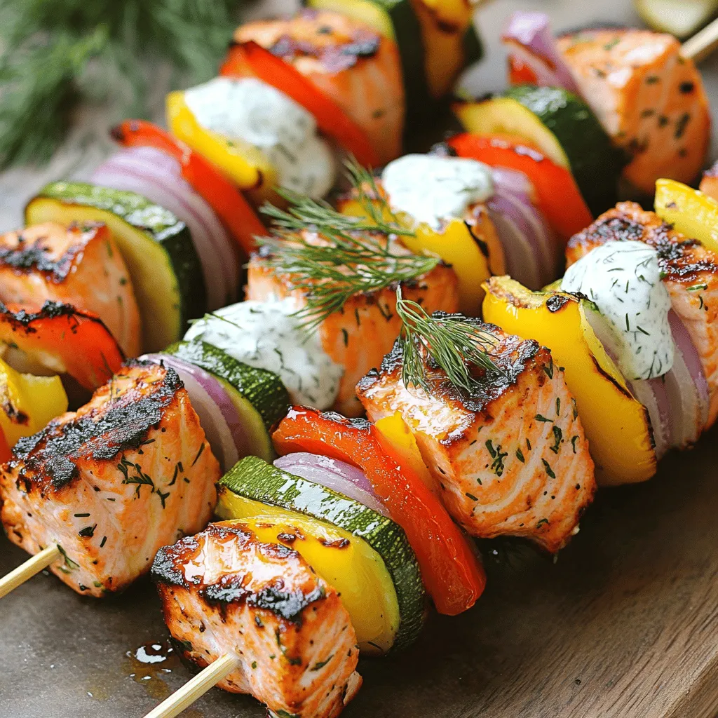 Grilled Salmon Skewers with Creamy Dill Yogurt Sauce: A Summer Delight