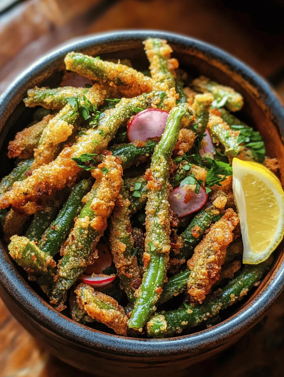 Crunchy Fried Green Beans with Savory Ham &#038; Radish Greens