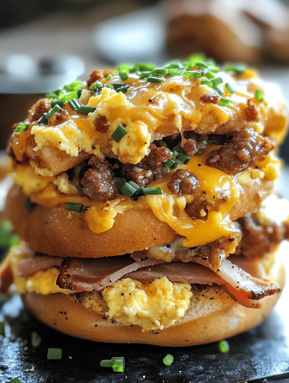 Four Meat, Four Cheese Bagel Breakfast Sandwich