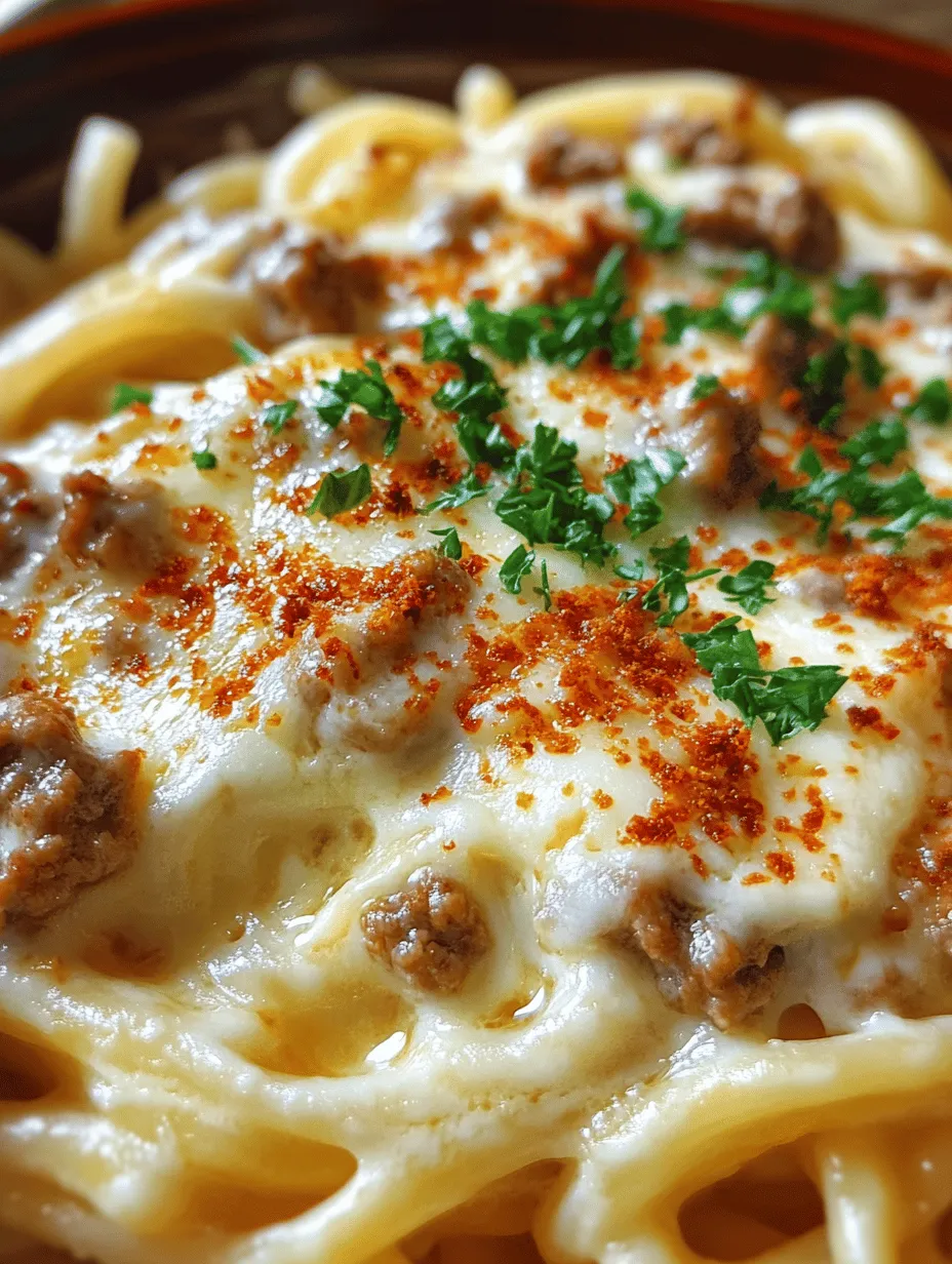Cheesy Garlic Butter Linguine Pasta with Savory Ground Beef